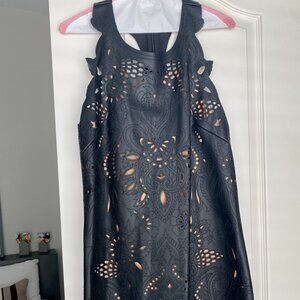 Anthropologie Faux Leather Cutout Mini Dress